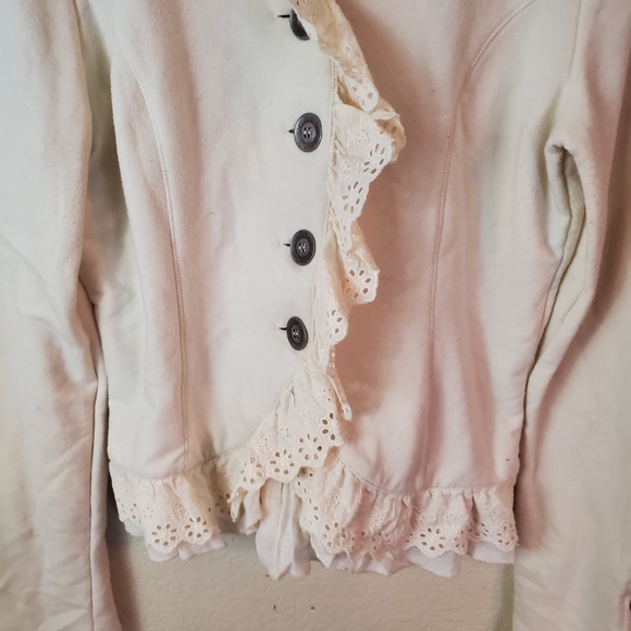 Cream Ruffle Lace Button Knit Jacket/Blazer - Picture 3 of 4
